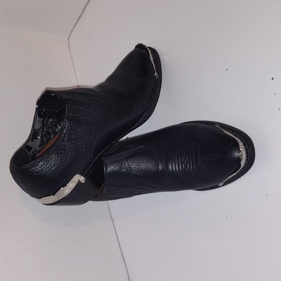Road Wolf Black Low Leather Cowboy Western Ankle Booties With Silver Accents 6.5 - Picture 10 of 10